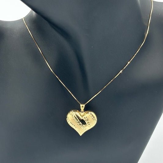 18K Yellow Gold medium textured heart pendant