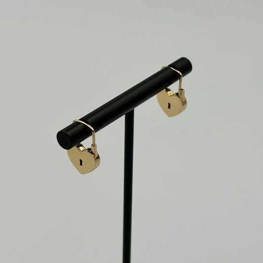 18k Yellow Gold heart lock inspired earrings